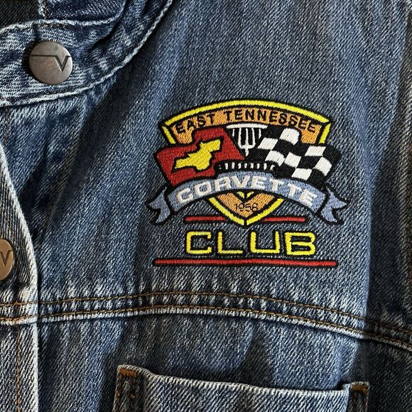 Venezia Corvette Embroidered Denim Jacket Sz L Blue Jean Coat - Picture 4 of 7